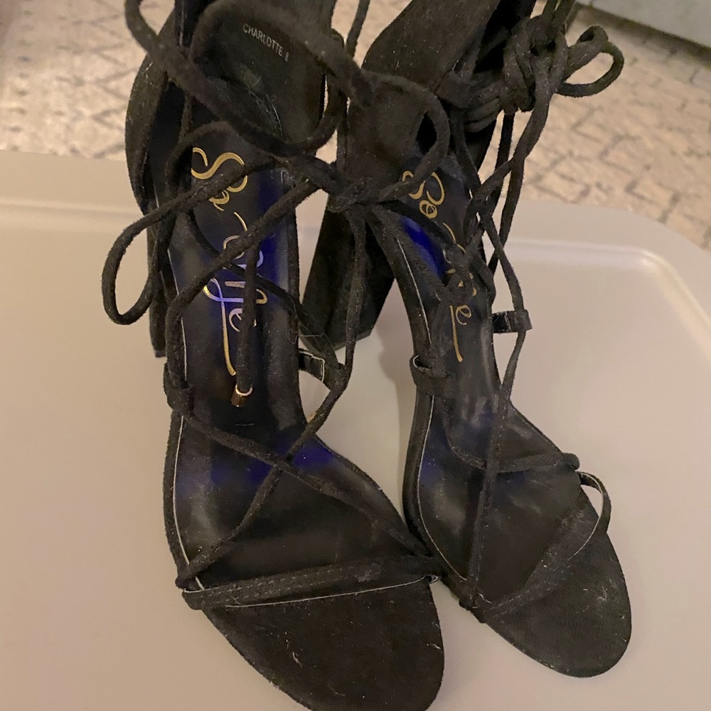 Lace up chunky heels